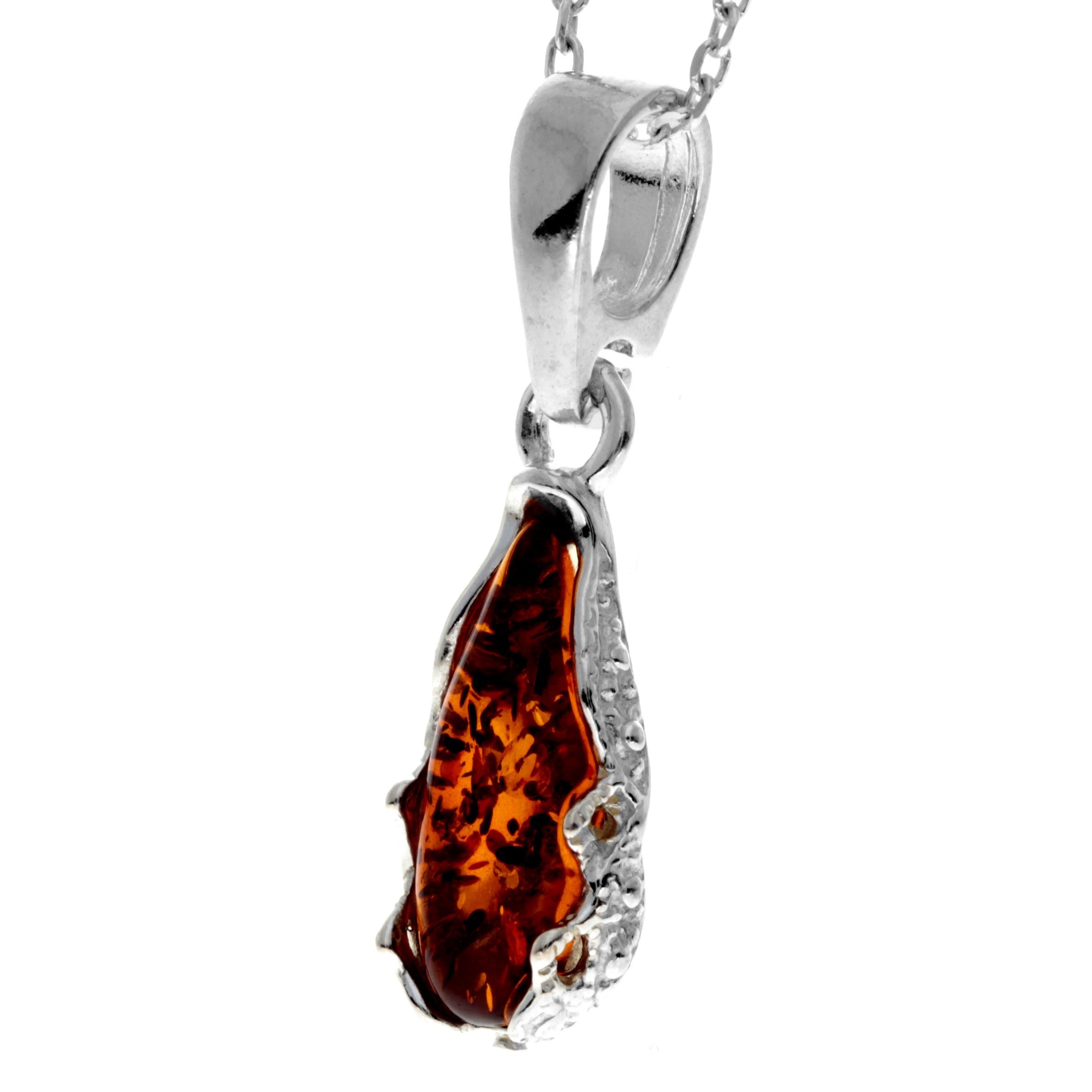 925 Sterling Silver & Baltic Amber Modern Teardrop Pendant - G233