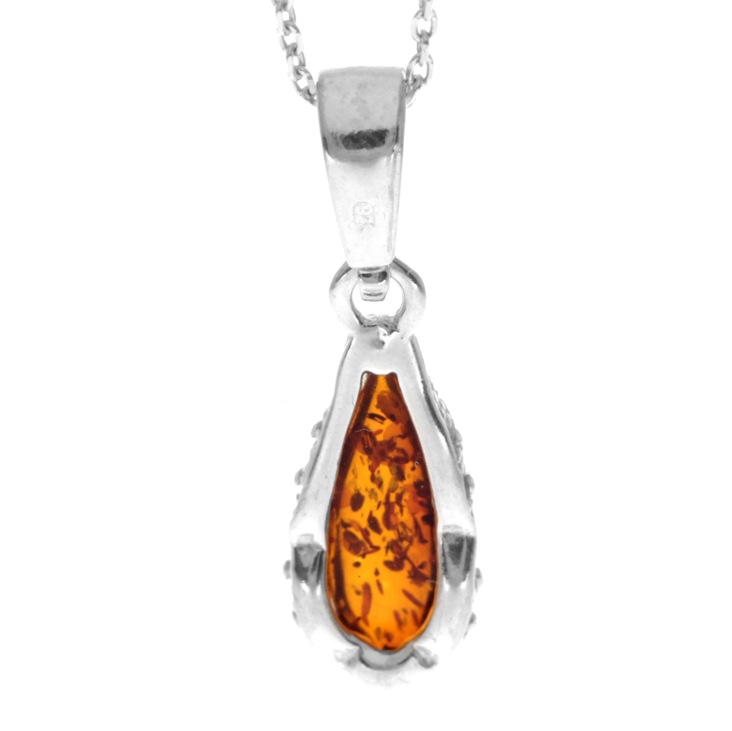 925 Sterling Silver & Baltic Amber Modern Teardrop Pendant - G233