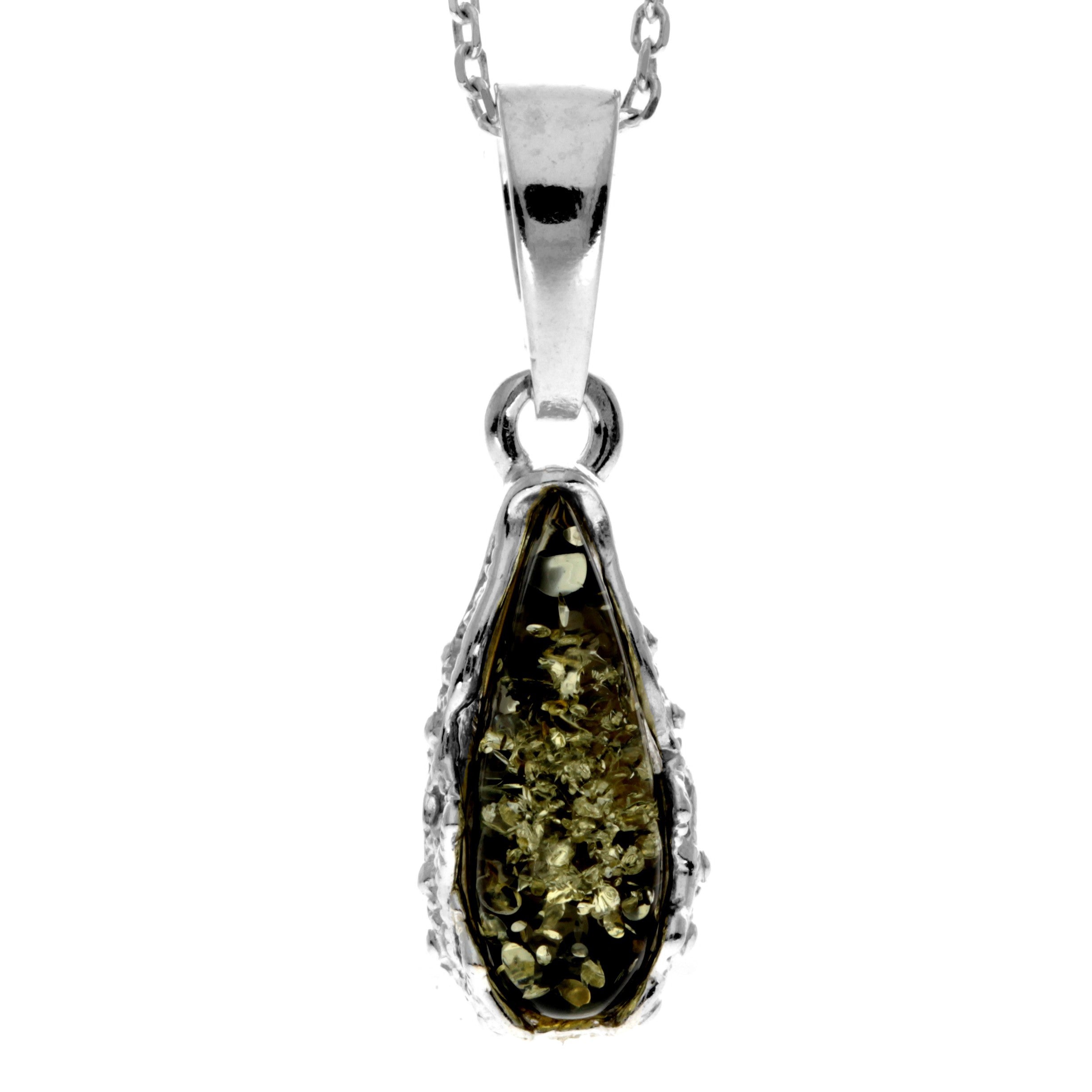 925 Sterling Silver & Baltic Amber Modern Teardrop Pendant - G233