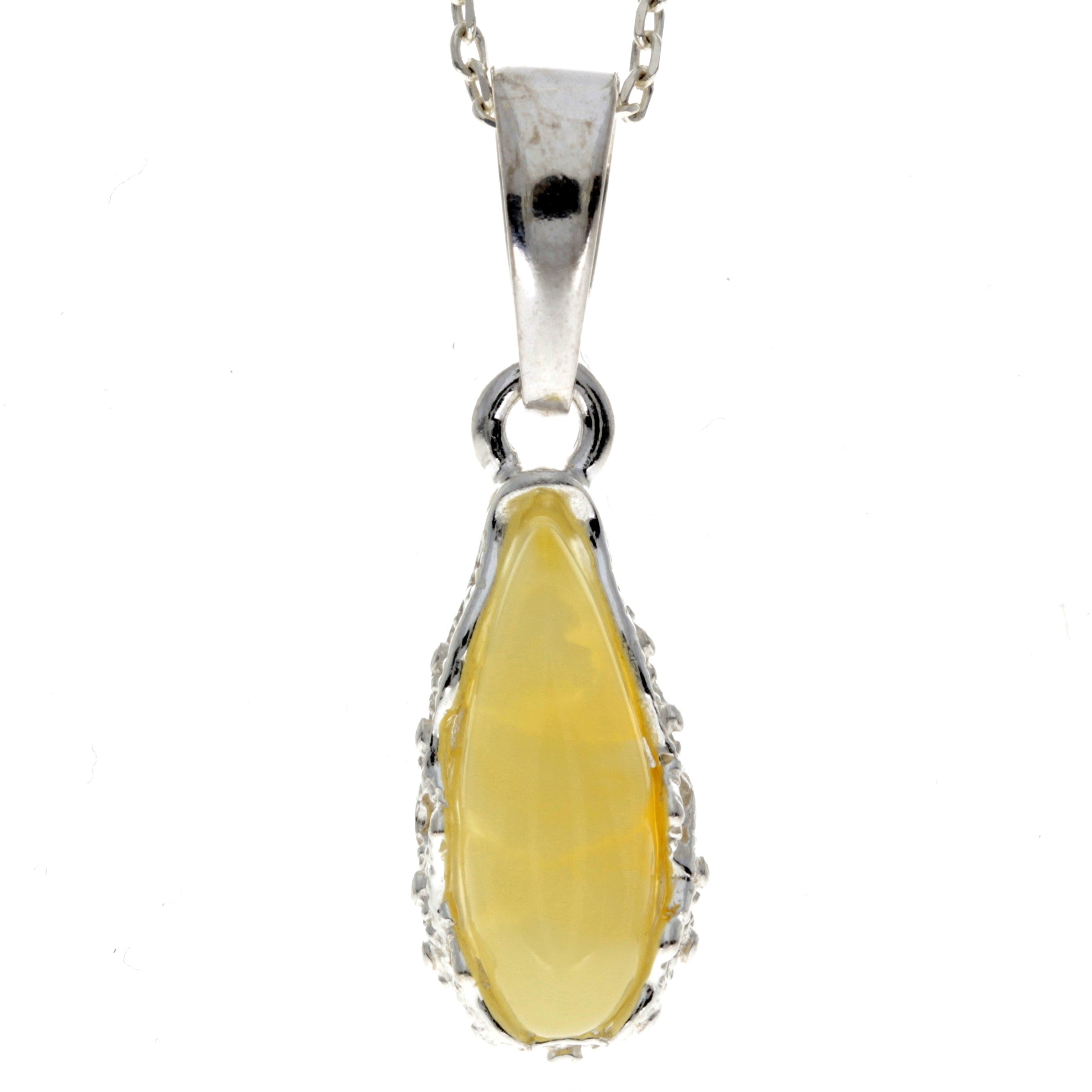 925 Sterling Silver & Baltic Amber Modern Teardrop Pendant - G233