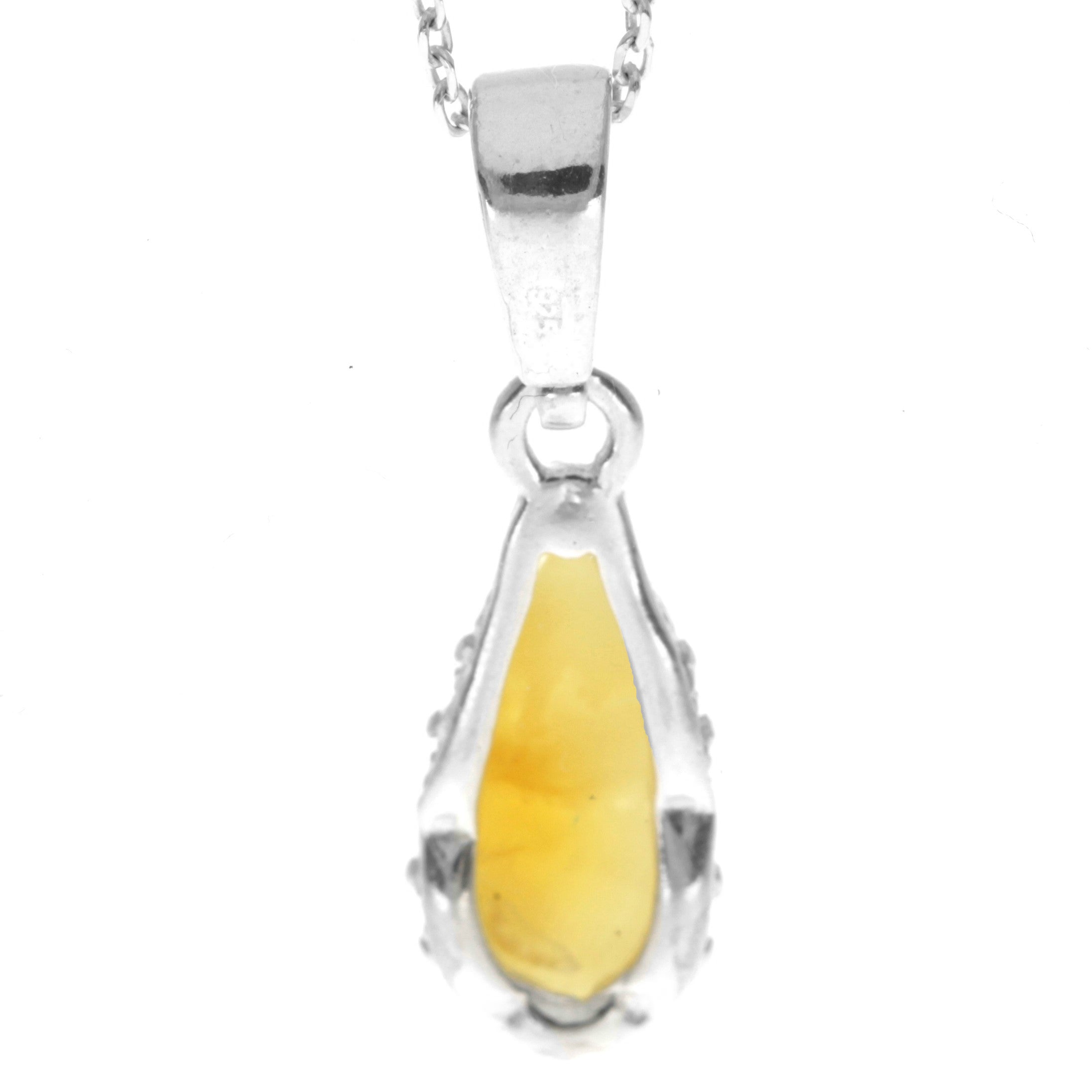 925 Sterling Silver & Baltic Amber Modern Teardrop Pendant - G233