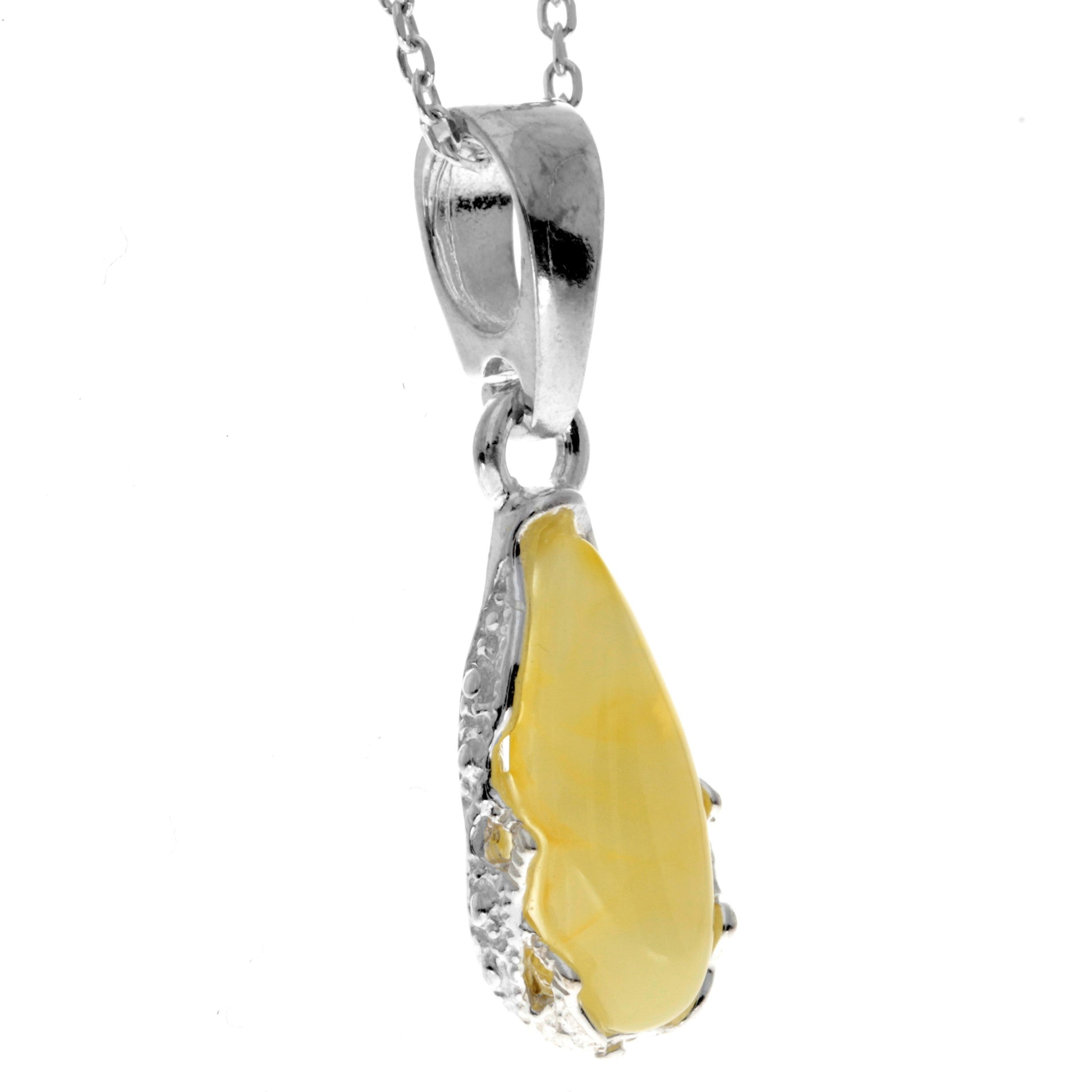 925 Sterling Silver & Baltic Amber Modern Teardrop Pendant - G233