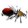 925 Sterling Silver & Genuine Baltic Amber Fly Brooch - G801