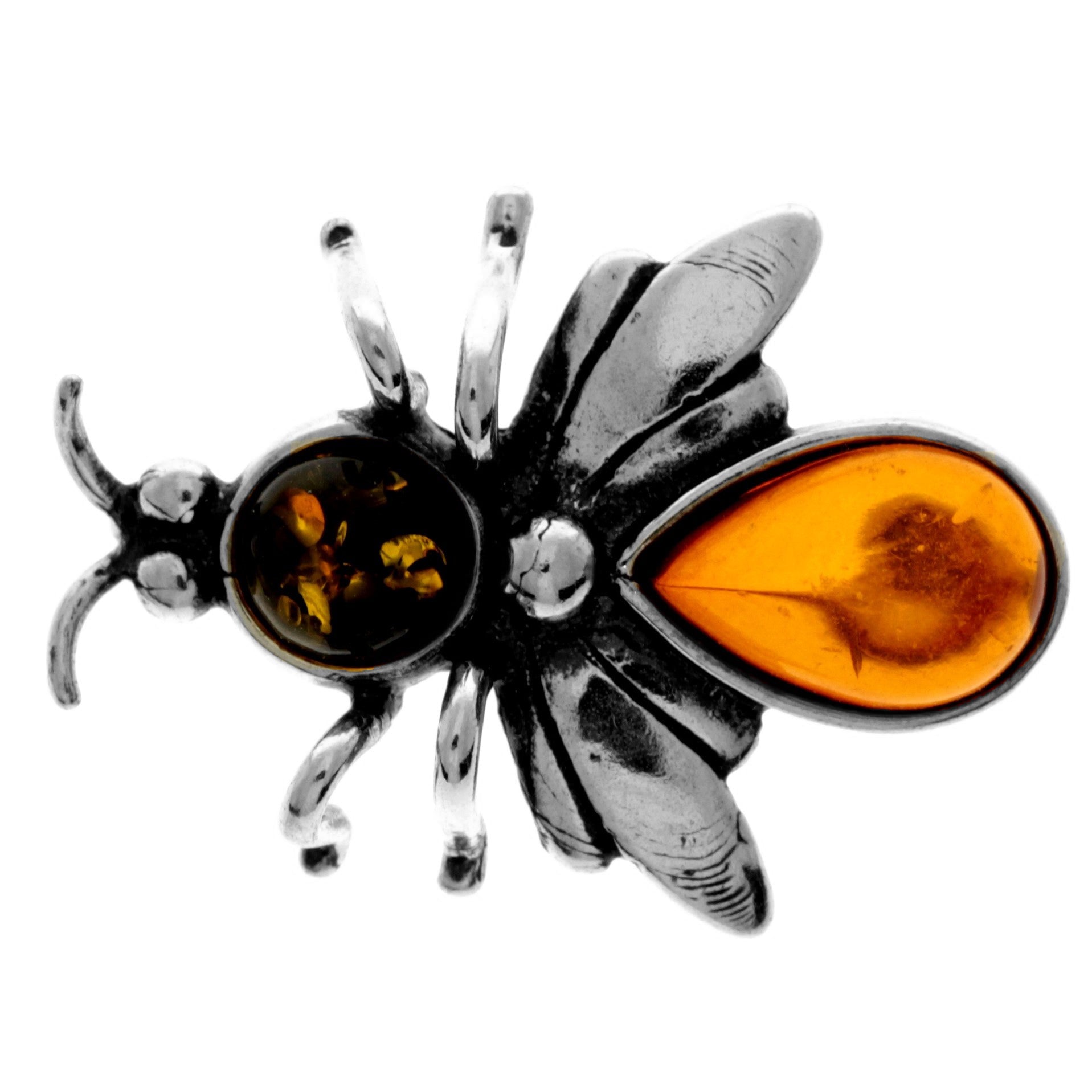 925 Sterling Silver & Genuine Baltic Amber Fly Brooch - G802