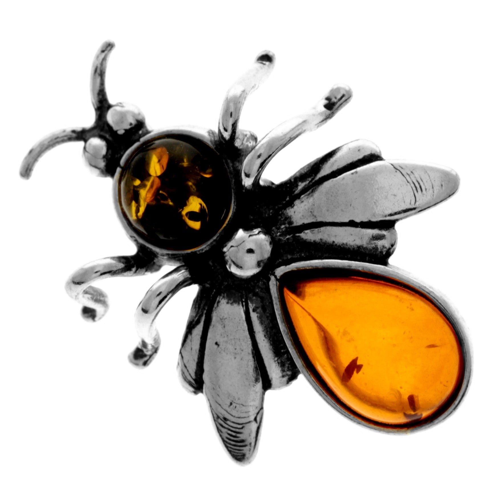 925 Sterling Silver & Genuine Baltic Amber Fly Brooch - G802