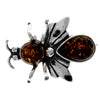 925 Sterling Silver & Genuine Baltic Amber Fly Brooch - G802