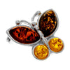 925 Sterling Silver & Genuine Baltic Amber Butterfly Brooch - G803
