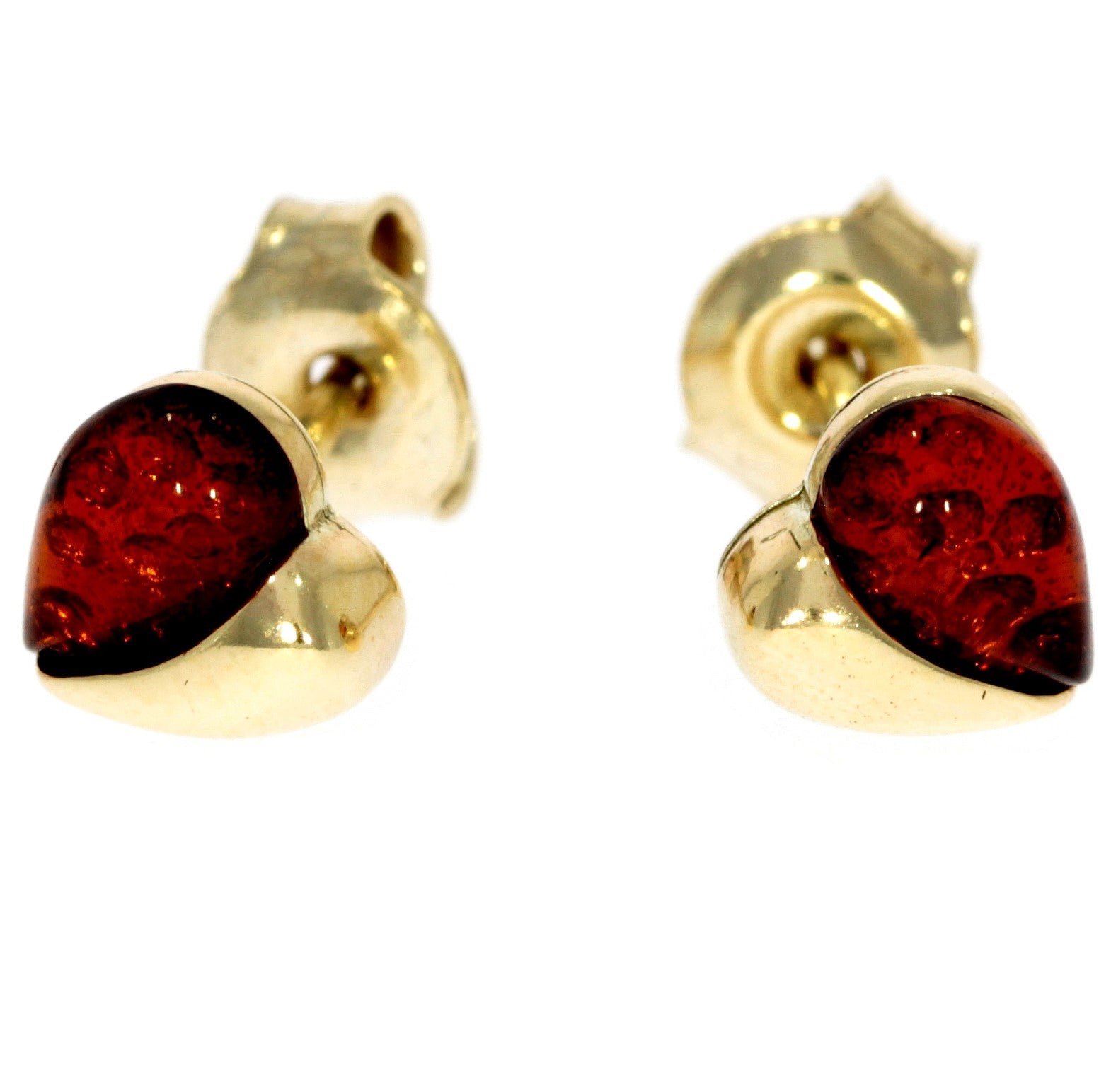 Genuine Baltic Amber and 9ct Gold Studs Heart Earrings - GE003