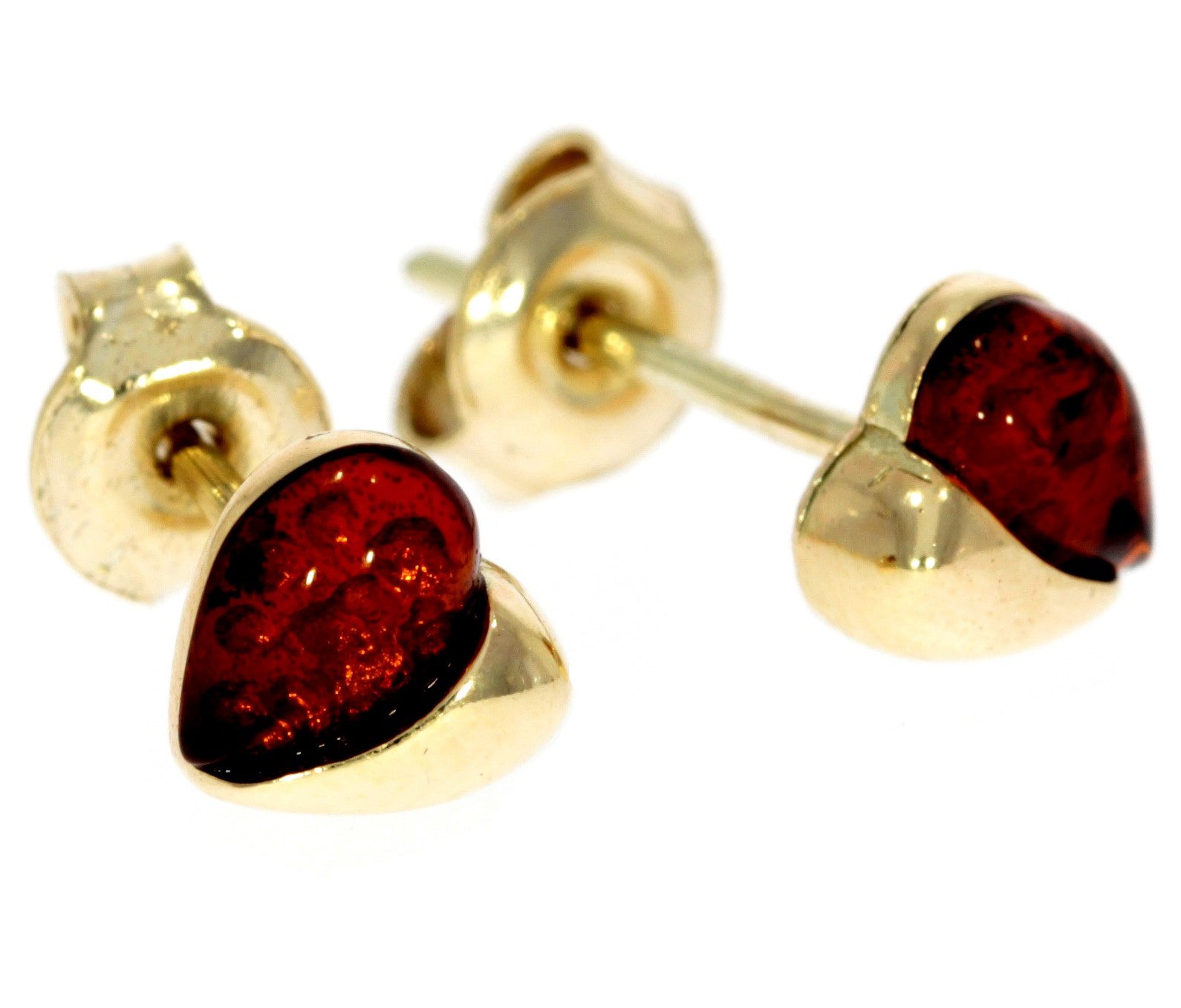 Genuine Baltic Amber and 9ct Gold Studs Heart Earrings - GE003