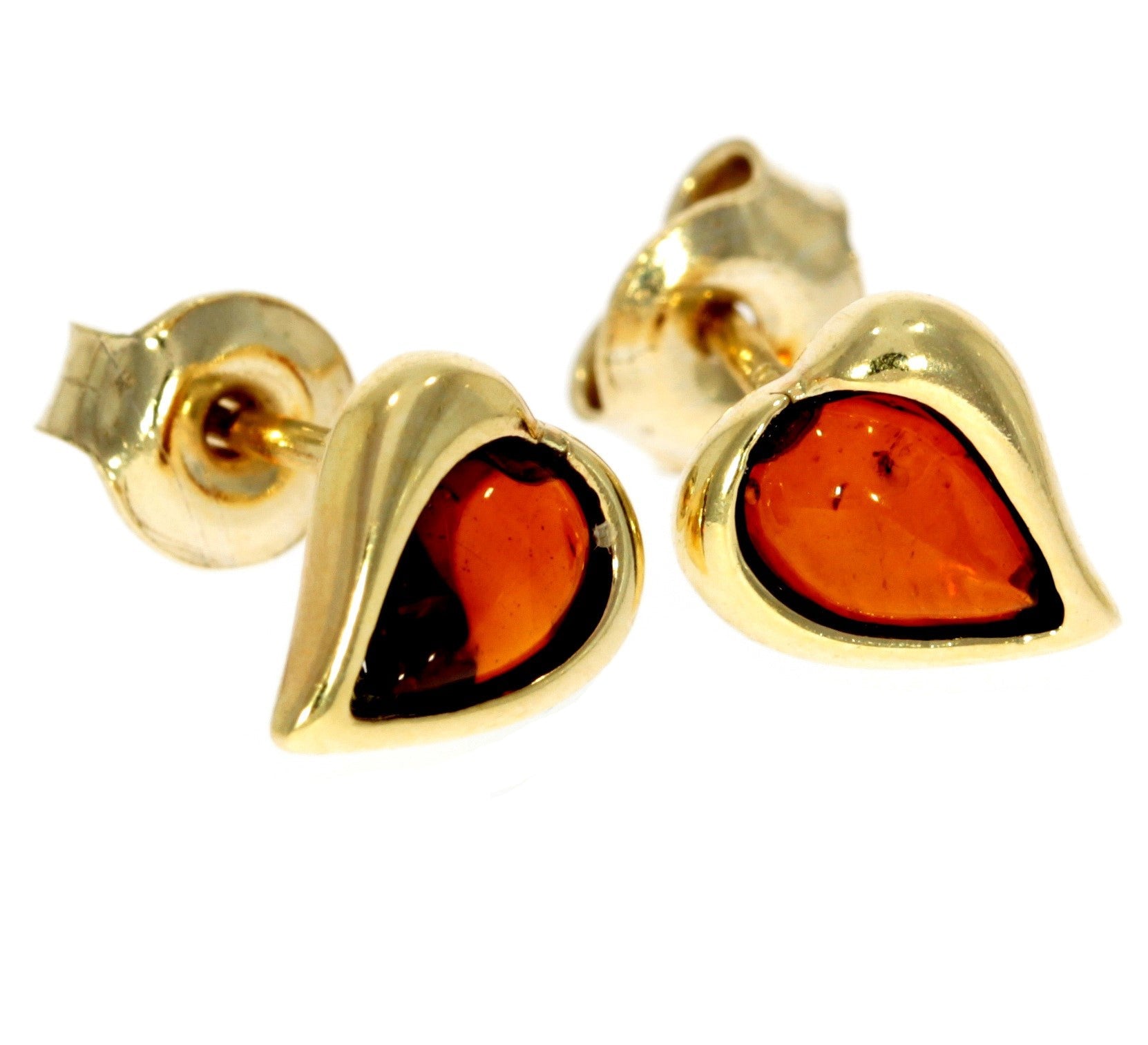 Genuine Baltic Amber and 9ct Gold Studs Heart Earrings - GE005