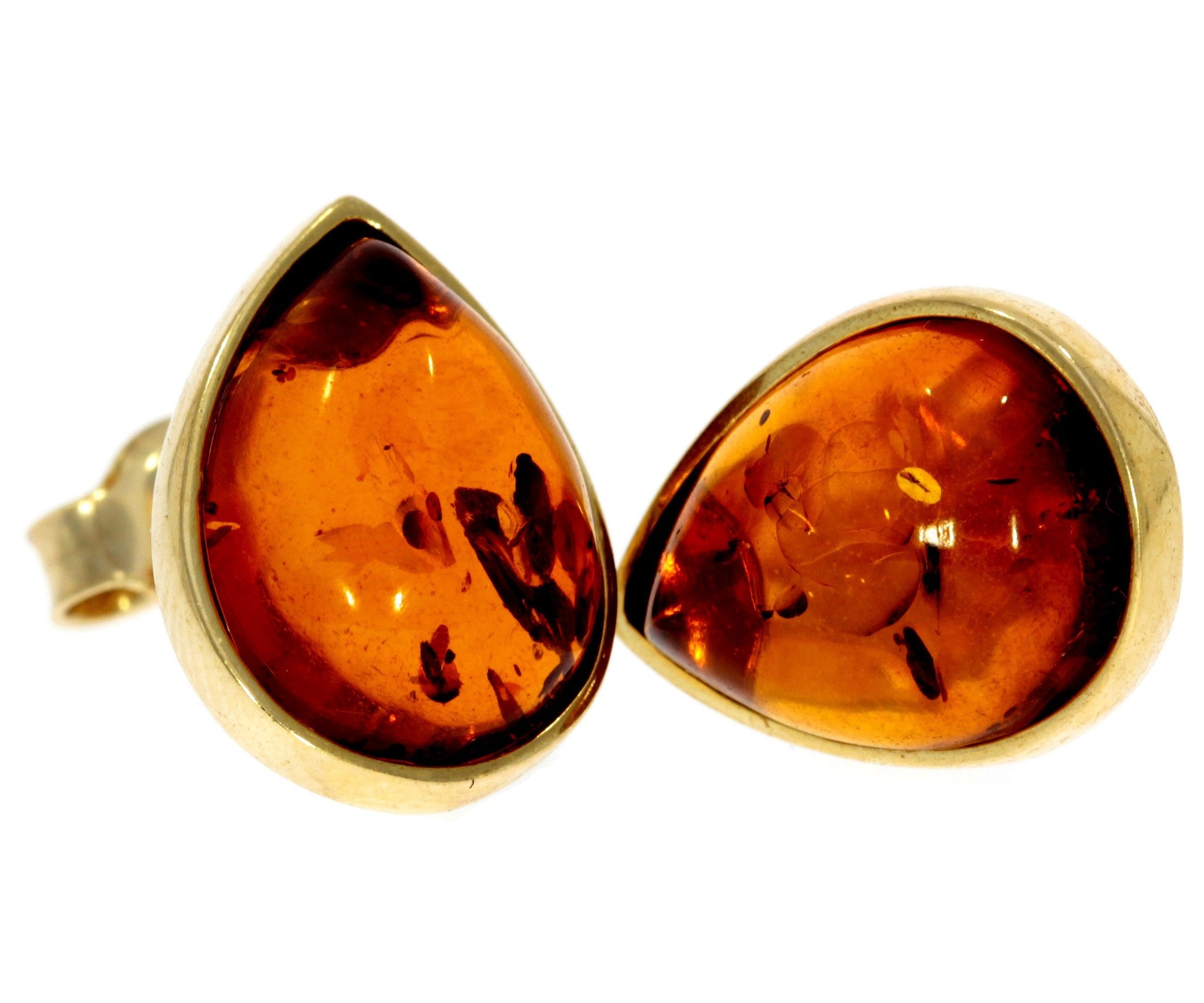 Genuine Baltic Amber and 9ct Gold Studs Classic Teardrop Earrings - GE006