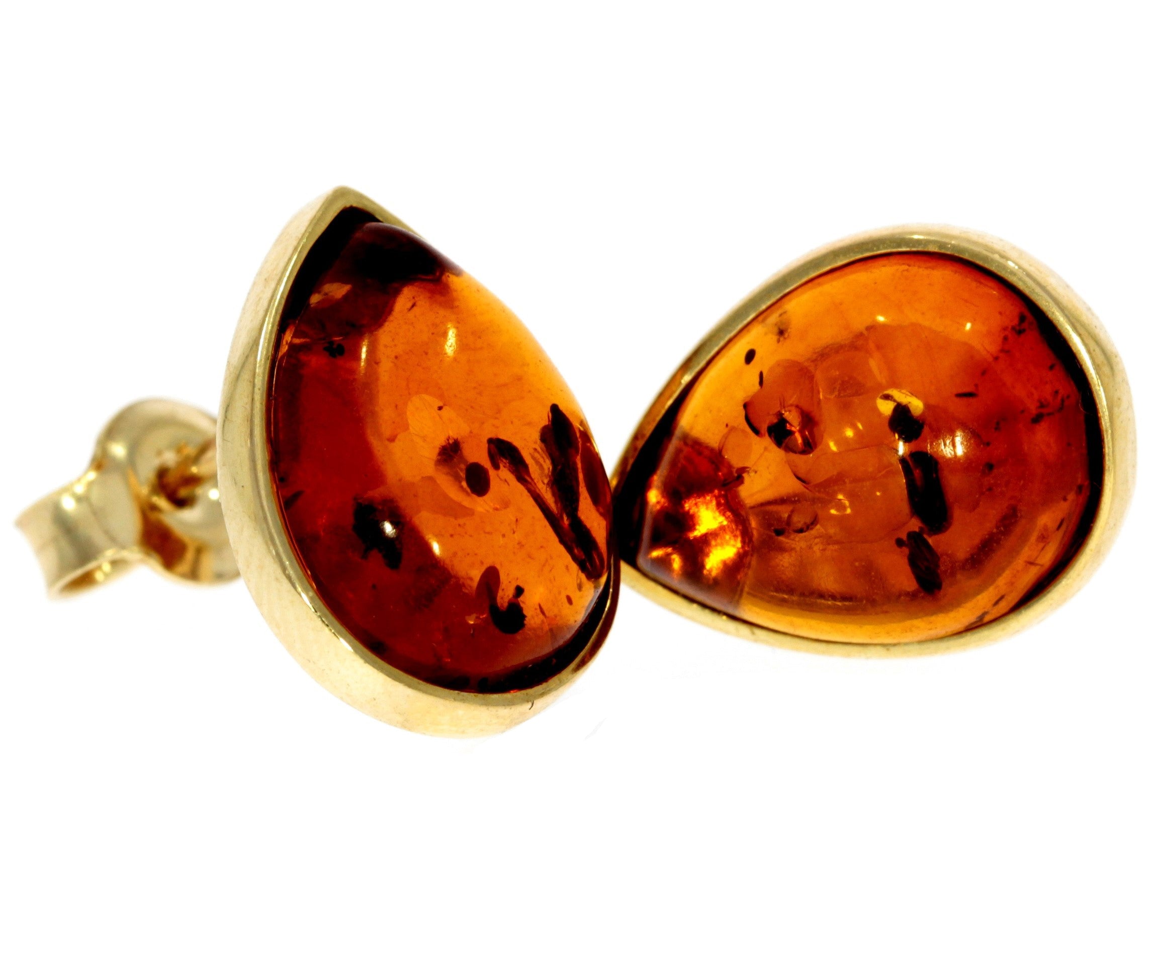 Genuine Baltic Amber and 9ct Gold Studs Classic Teardrop Earrings - GE006