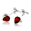 925 Sterling Silver & Genuine Baltic Amber Small Hearts Studs Earrings - GL011