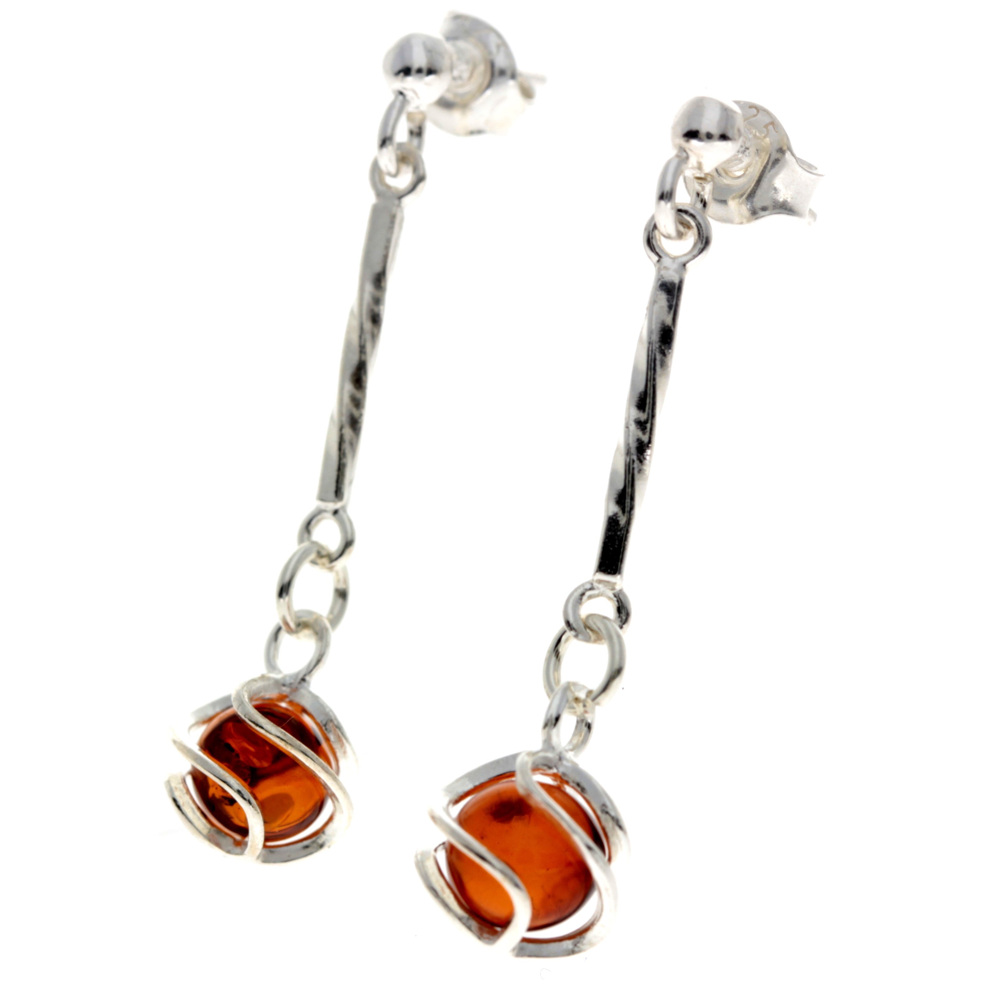 925 Sterling silver & Baltic Amber Modern Drop Earrings - GL022