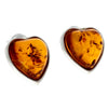 925 Sterling Silver & Genuine Baltic Amber Classic Heart Studs Earrings - GL040