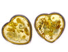 925 Sterling Silver & Genuine Baltic Amber Classic Heart Studs Earrings - GL040