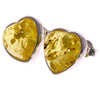 925 Sterling Silver & Genuine Baltic Amber Classic Heart Studs Earrings - GL040