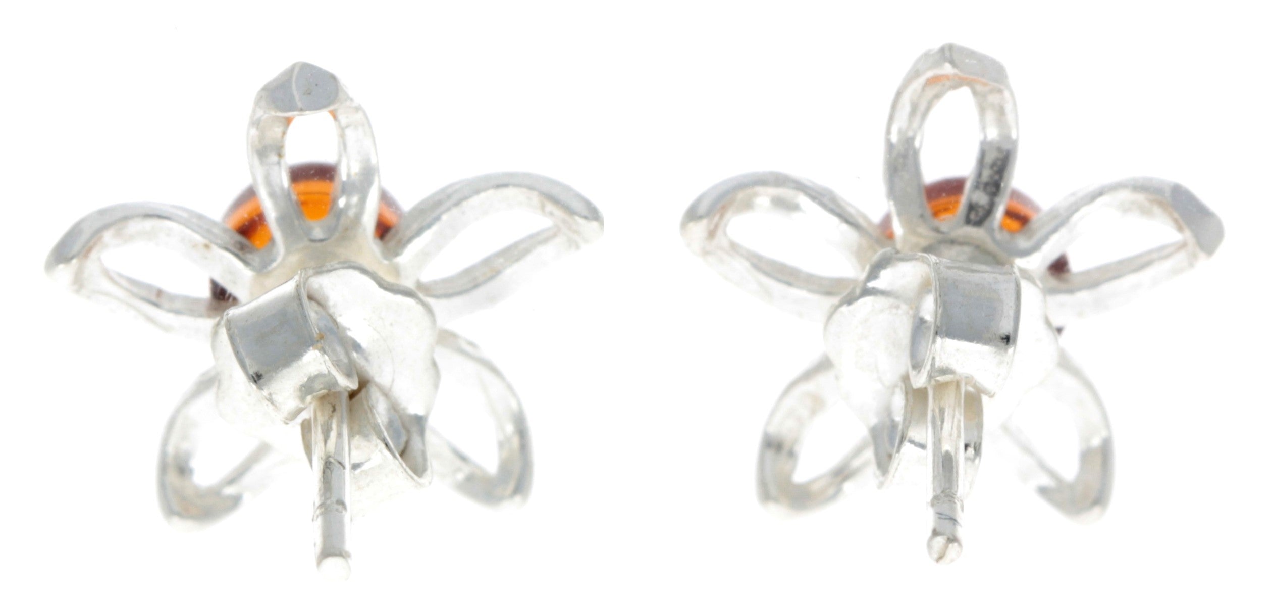 925 Sterling Silver & Genuine Baltic Amber Classic Stars Flowers Studs Earrings - GL075