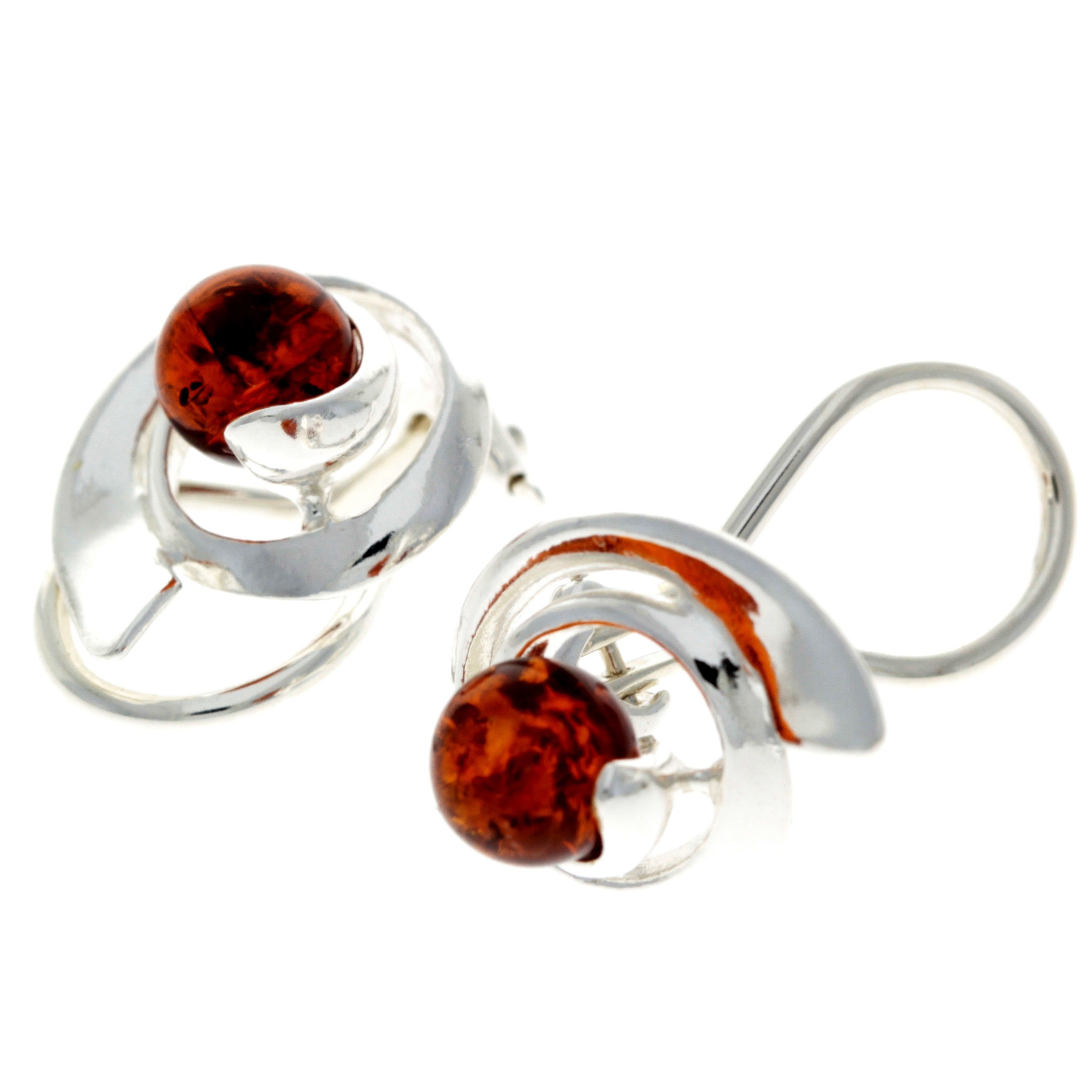 925 Sterling Silver & Genuine Baltic Amber Modern Clip-on Earrings - GL1001