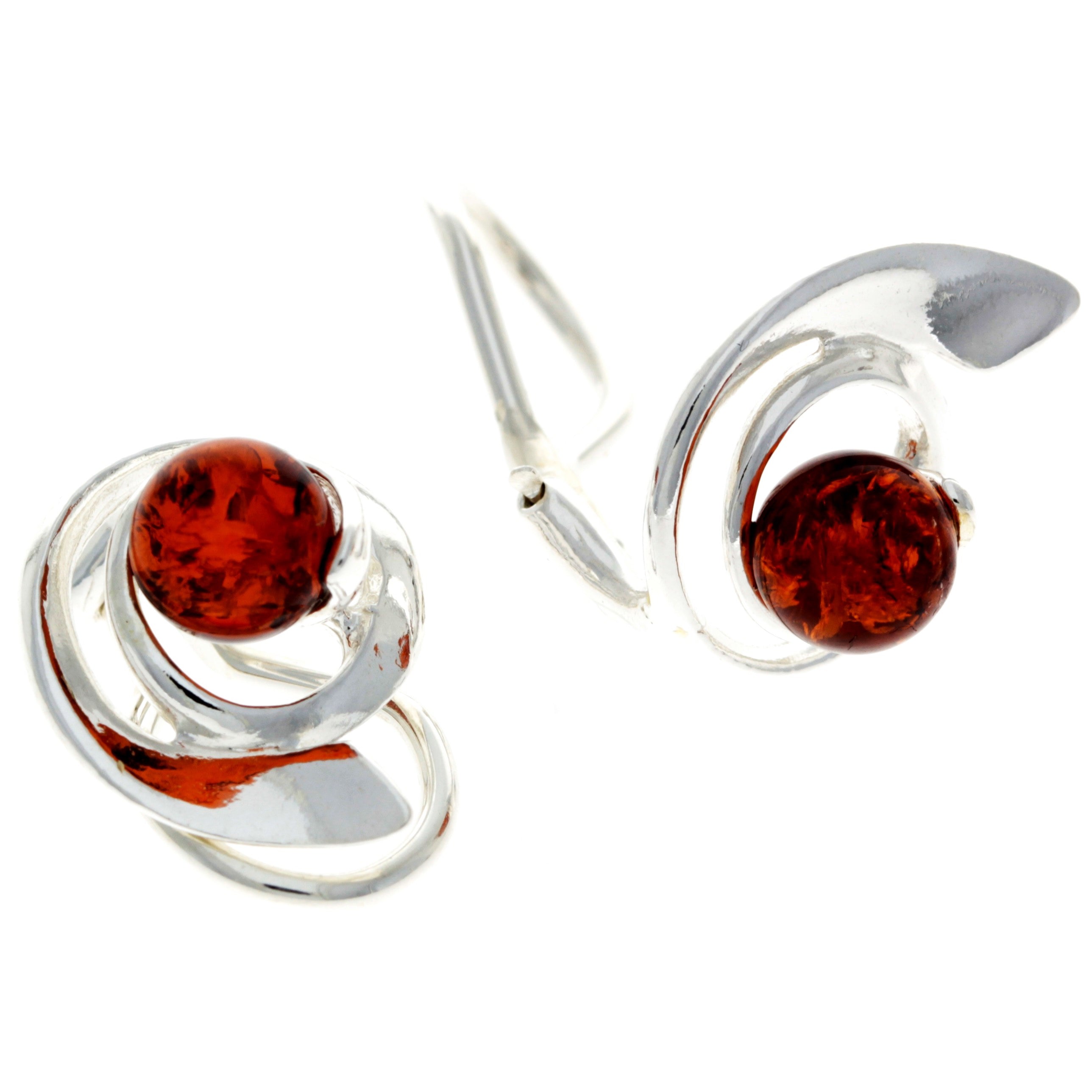 925 Sterling Silver & Genuine Baltic Amber Modern Clip-on Earrings - GL1001