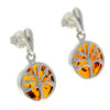 925 Sterling Silver & Genuine Baltic Amber Tree of Life Drop Studs Earrings - GL1004