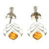 925 Sterling Silver & Genuine Baltic Amber Drop Studs Celtic Earrings - GL1005