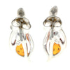 925 Sterling Silver & Genuine Baltic Amber Drop Studs Modern Earrings - GL1006