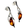 925 Sterling Silver & Genuine Baltic Amber Drop Studs Modern Earrings - GL1006