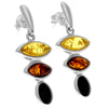 925 Sterling Silver & Genuine Baltic Amber 3 Stone Modern Drop Earrings - GL1007M