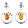 925 Sterling Silver & Genuine Baltic Amber Teardrop Modern Drop Earrings - GL1008