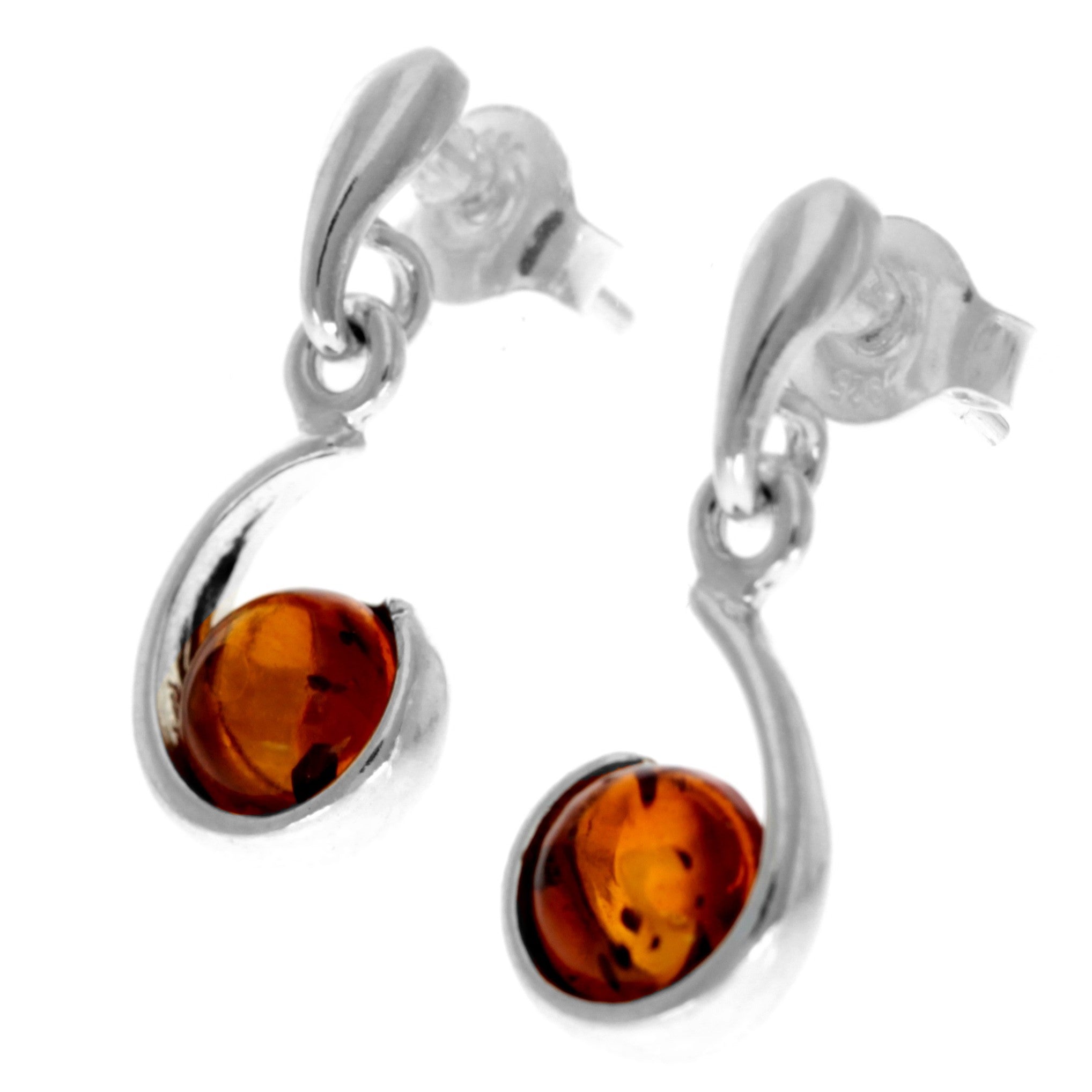 925 Sterling Silver & Genuine Baltic Amber Delicate Drop Earrings - GL1011