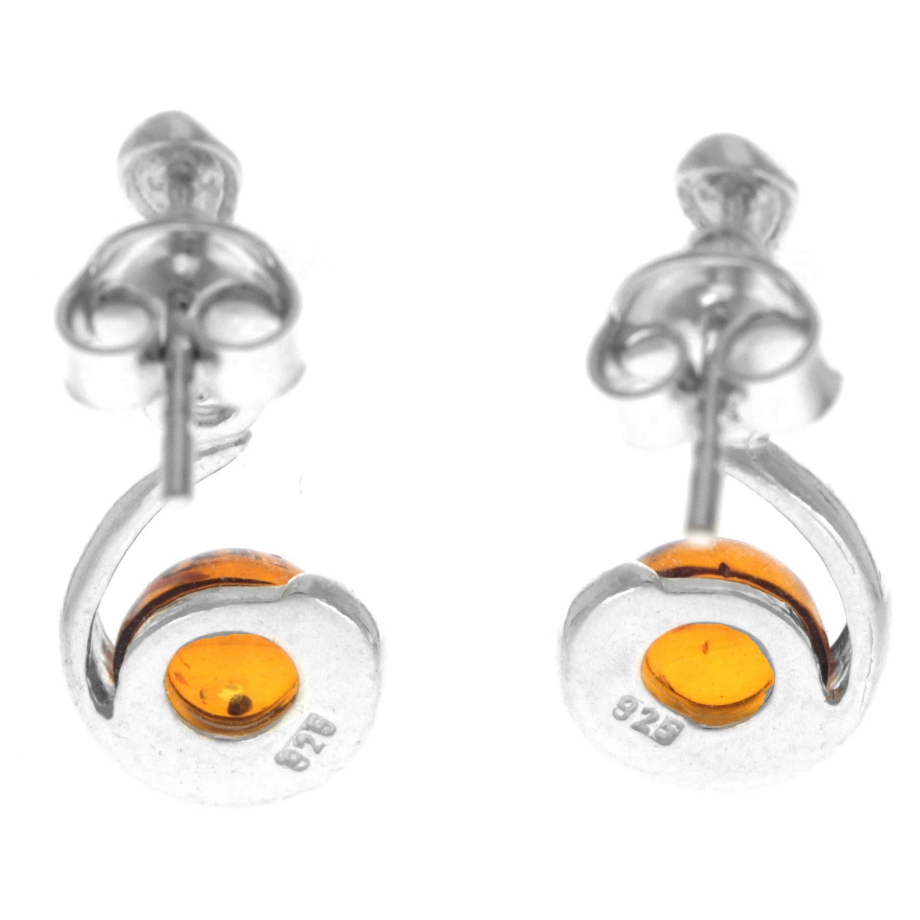 925 Sterling Silver & Genuine Baltic Amber Delicate Drop Earrings - GL1011