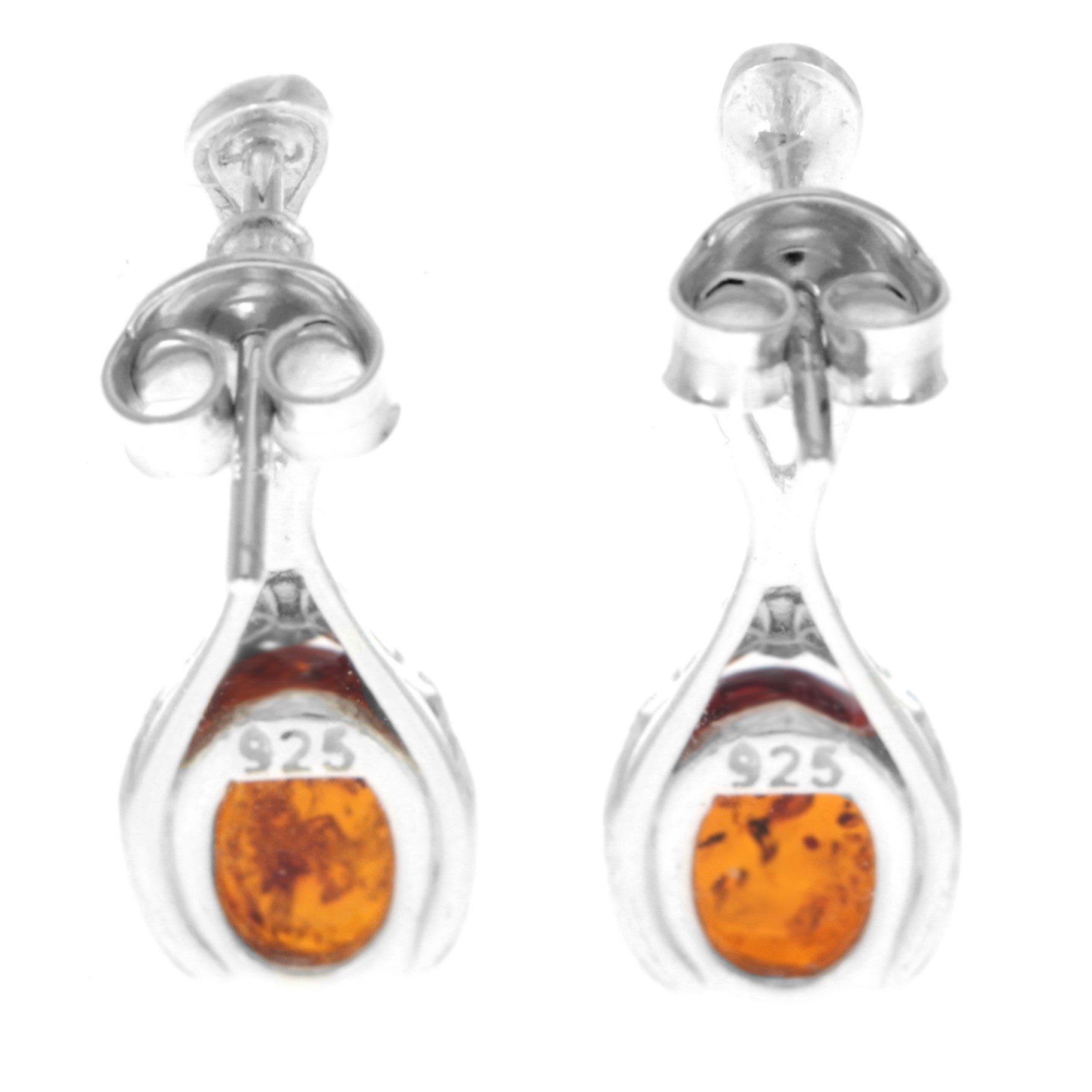 925 Sterling Silver & Genuine Baltic Amber Celtic Drop Earrings - GL1014