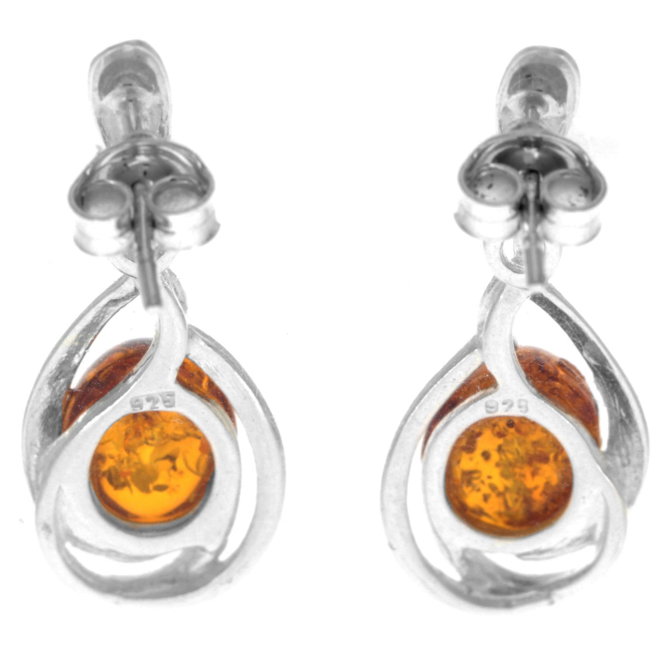 925 Sterling Silver & Genuine Baltic Amber Classic Drop Earrings - GL1015