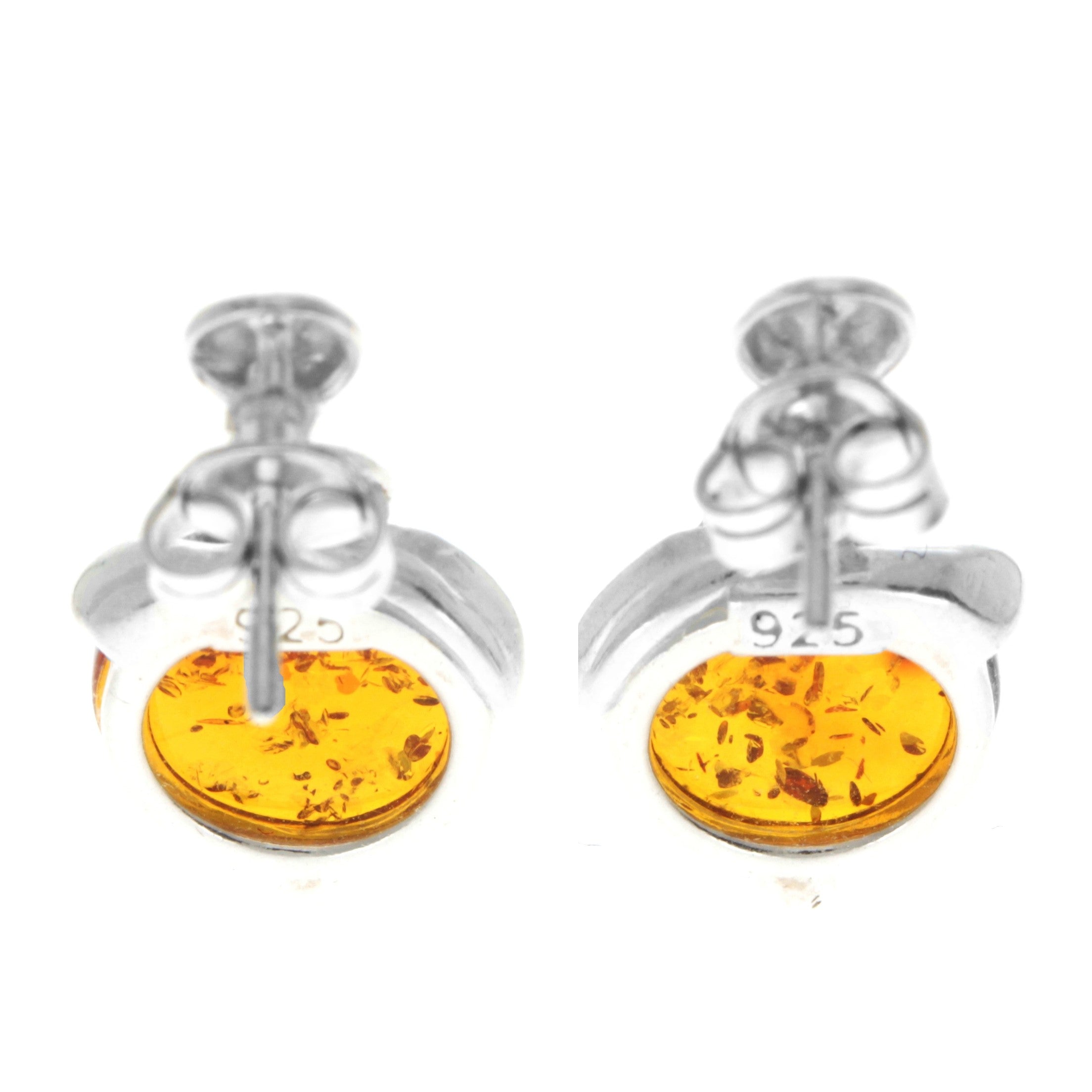 925 Sterling Silver & Genuine Baltic Amber Modern Studs Dangling Earrings - GL1019