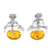 925 Sterling Silver & Genuine Baltic Amber Modern Studs Dangling Earrings - GL1019