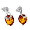 925 Sterling Silver & Genuine Baltic Amber Modern Studs Dangling Earrings - GL1019