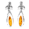 925 Sterling Silver & Genuine Baltic Amber Modern Studs Dangling Earrings - GL1020