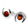 925 Sterling Silver & Genuine Baltic Amber Classic Half Moon Studs Earrings - GL1023