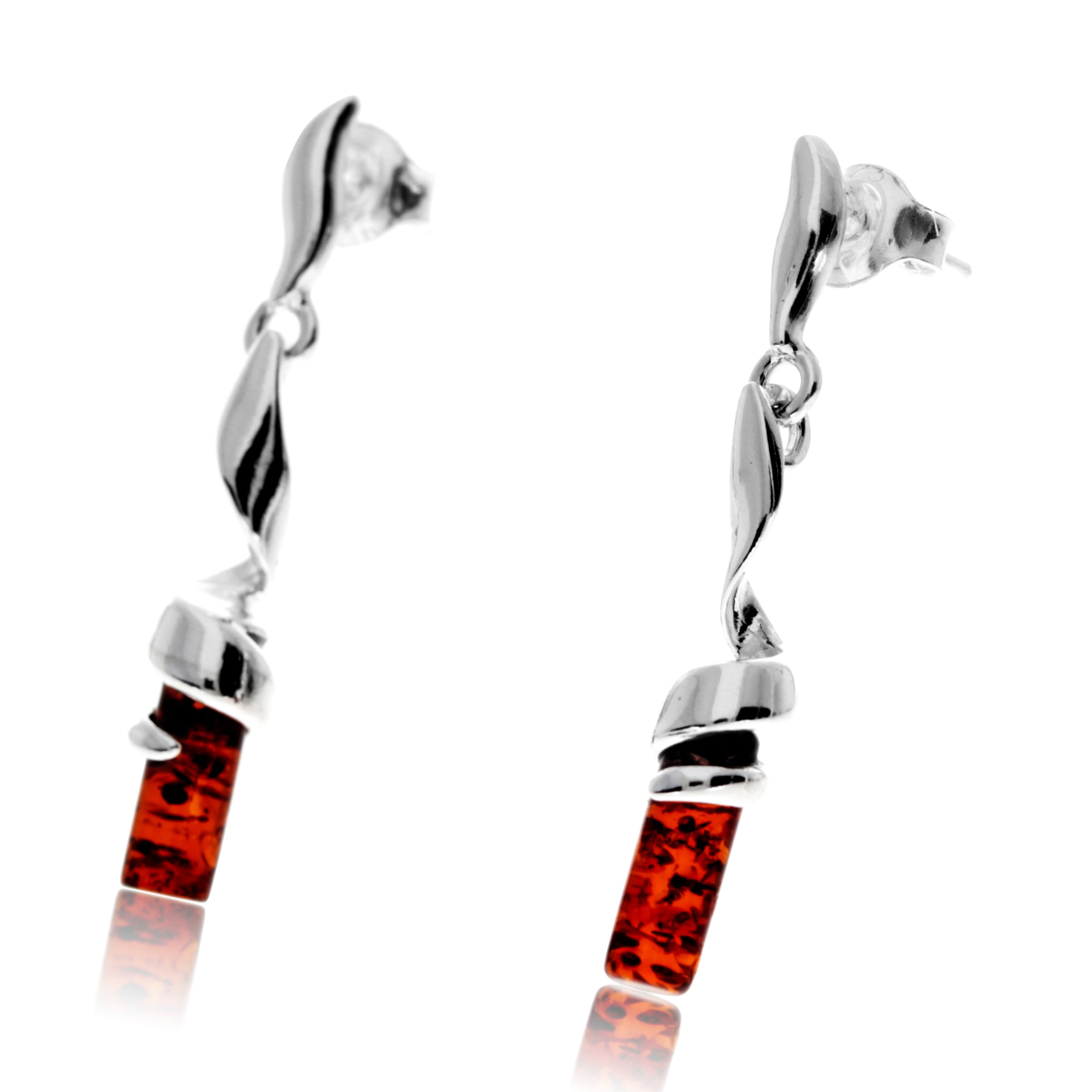 925 Sterling silver & Genuine Baltic Amber Modern Drop Earrings - GL1024