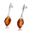 925 Sterling Silver & Genuine Baltic Amber Drop Modern Earrings - GL1026