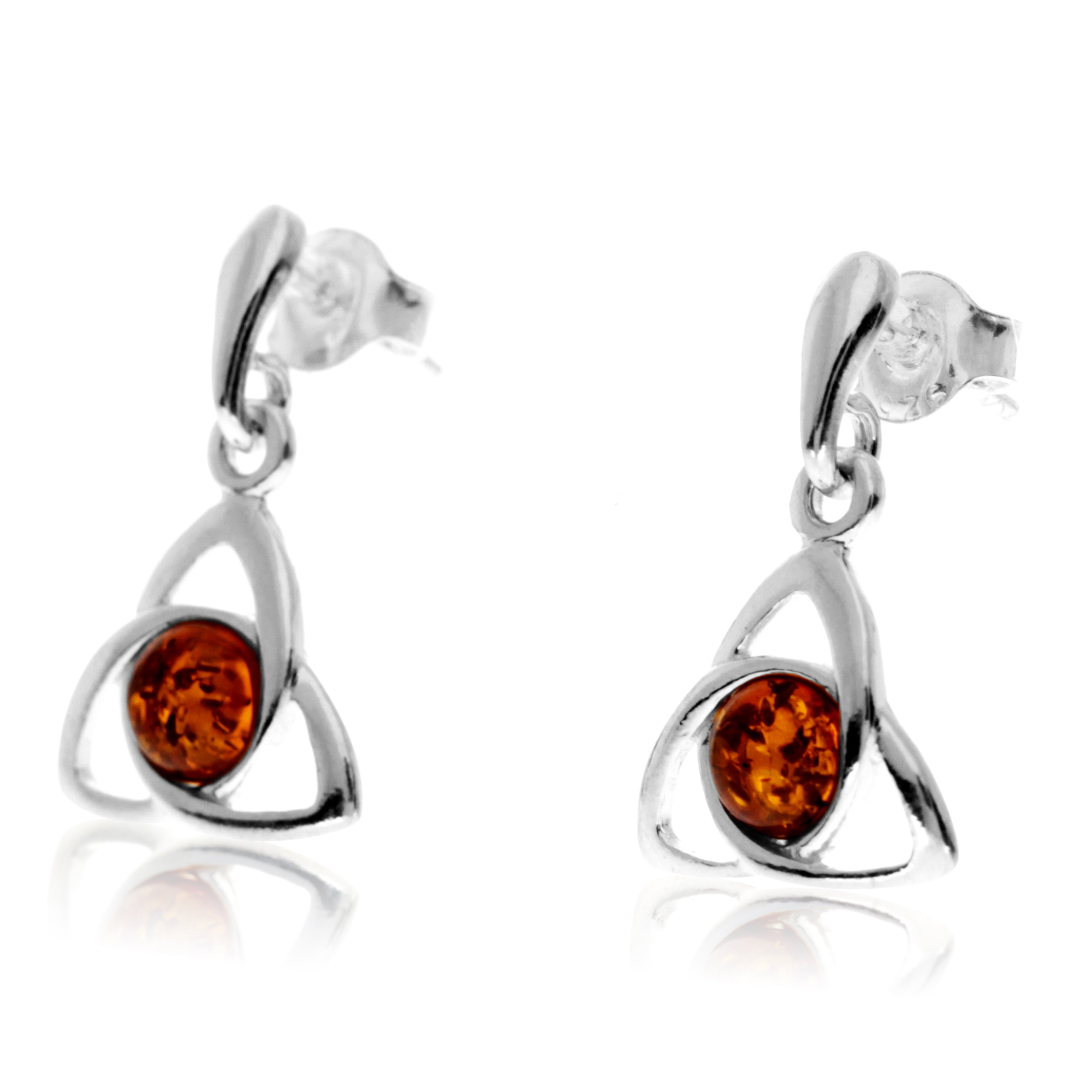 925 Sterling Silver & Genuine Baltic Amber Celtic Drop Earrings - GL1027