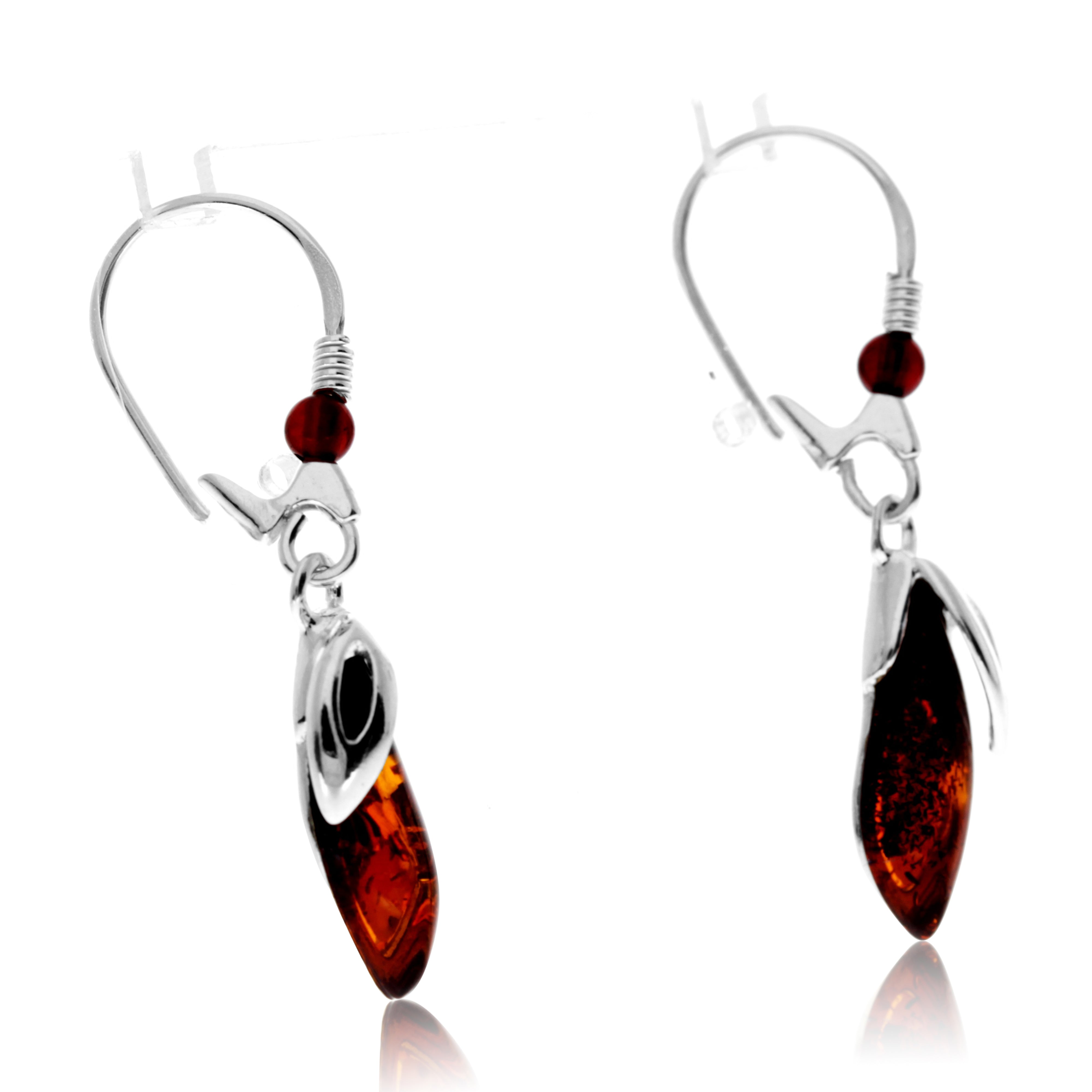 925 Sterling Silver & Genuine Baltic Amber Modern Drop Dangling Earrings - GL1031