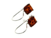 925 Sterling Silver & Genuine Baltic Amber Classic Drop Square Earrings - GL144