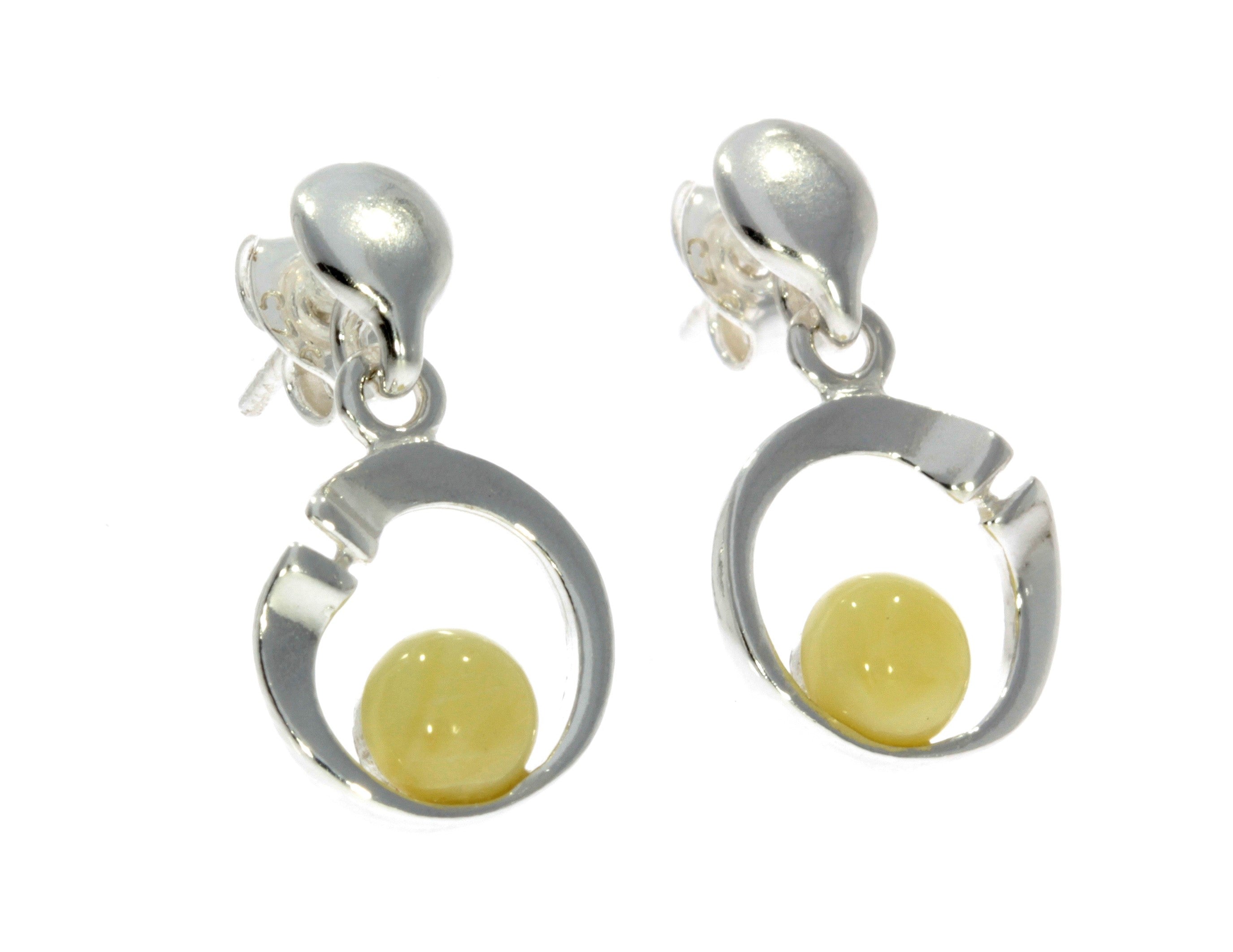 925 Sterling Silver & Baltic Amber Modern Drop Earrings GL147