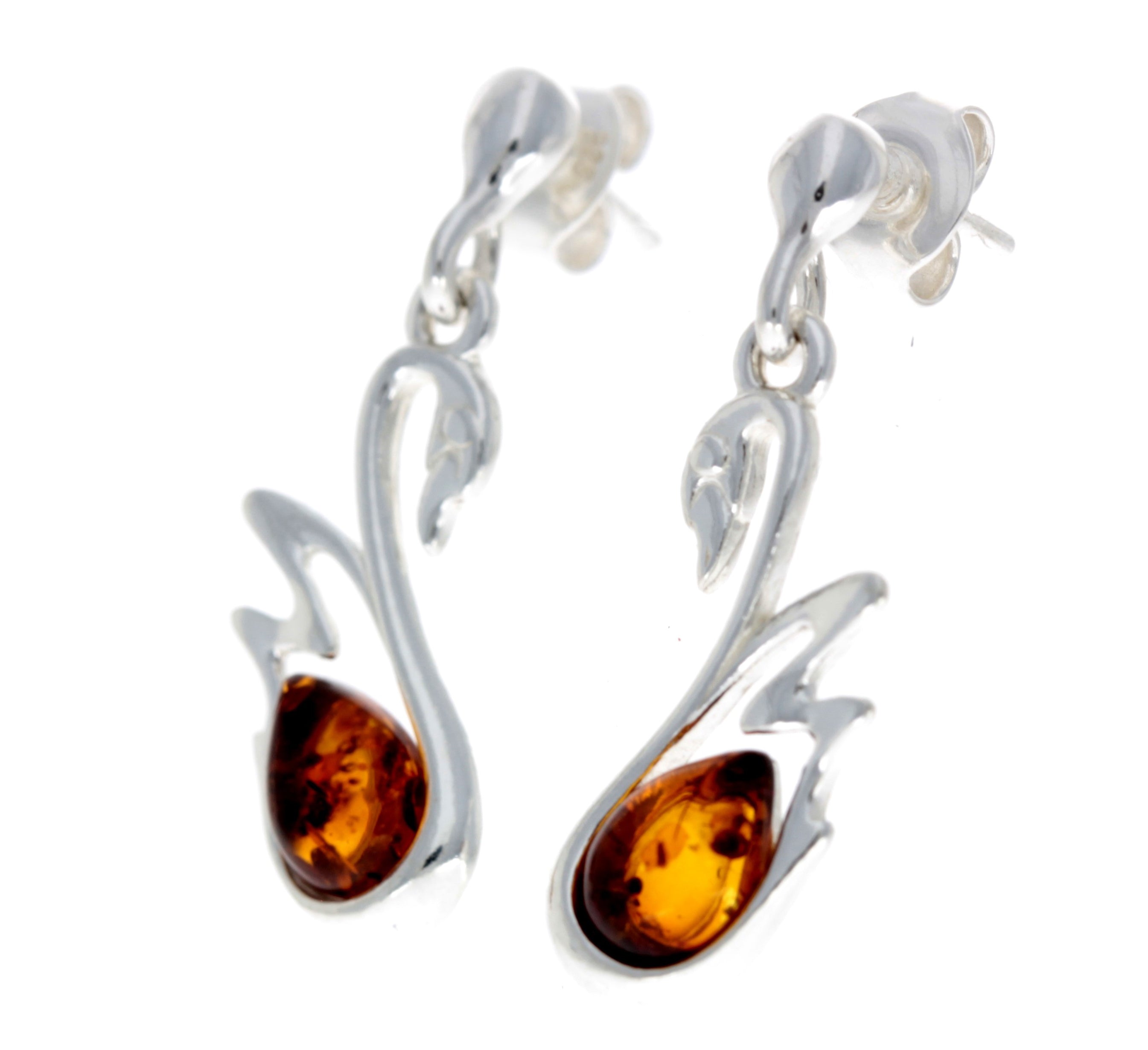 925 Sterling Silver & Baltic Amber Swan Stud Earrings GL149