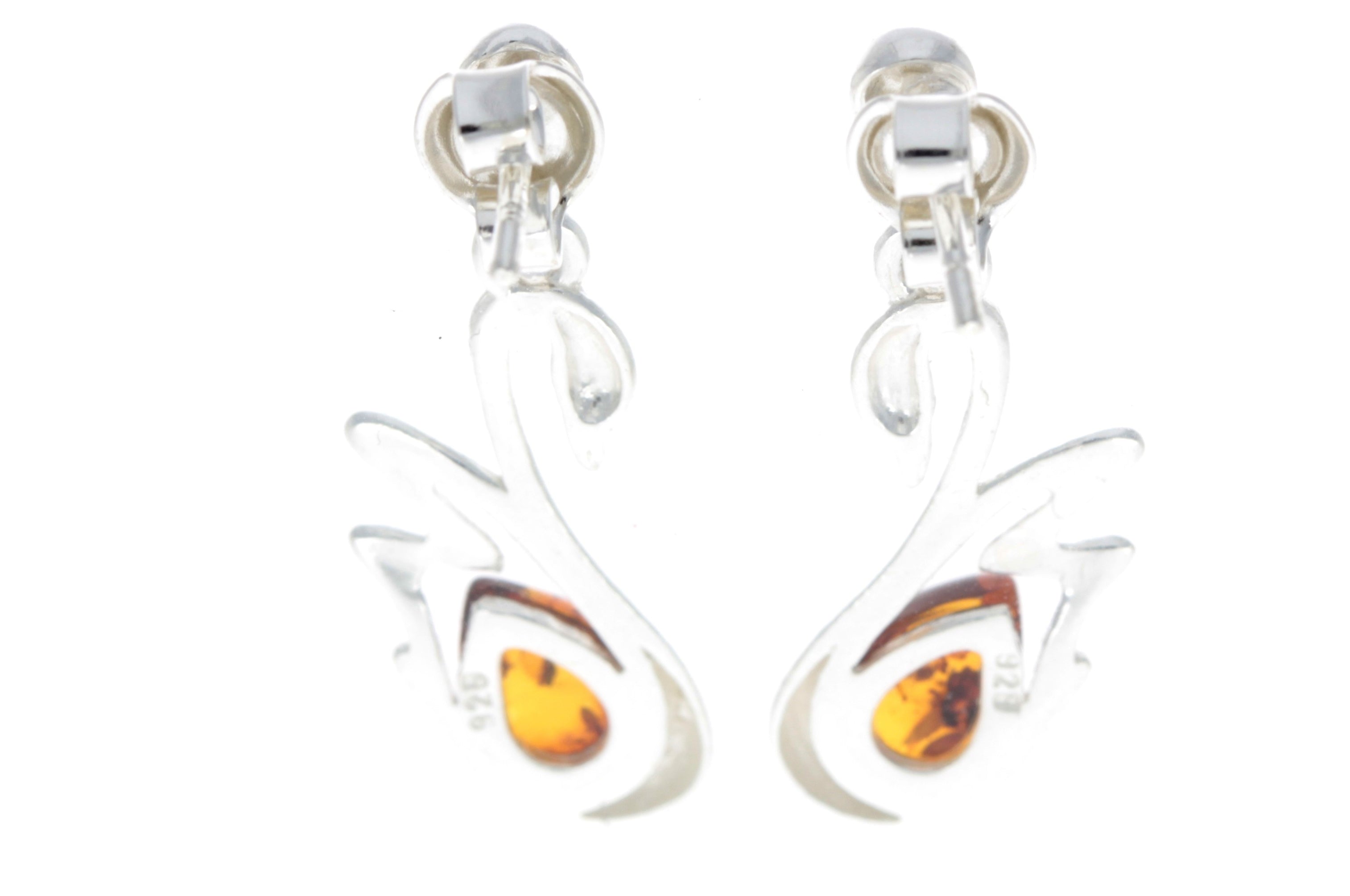 925 Sterling Silver & Baltic Amber Swan Stud Earrings GL149