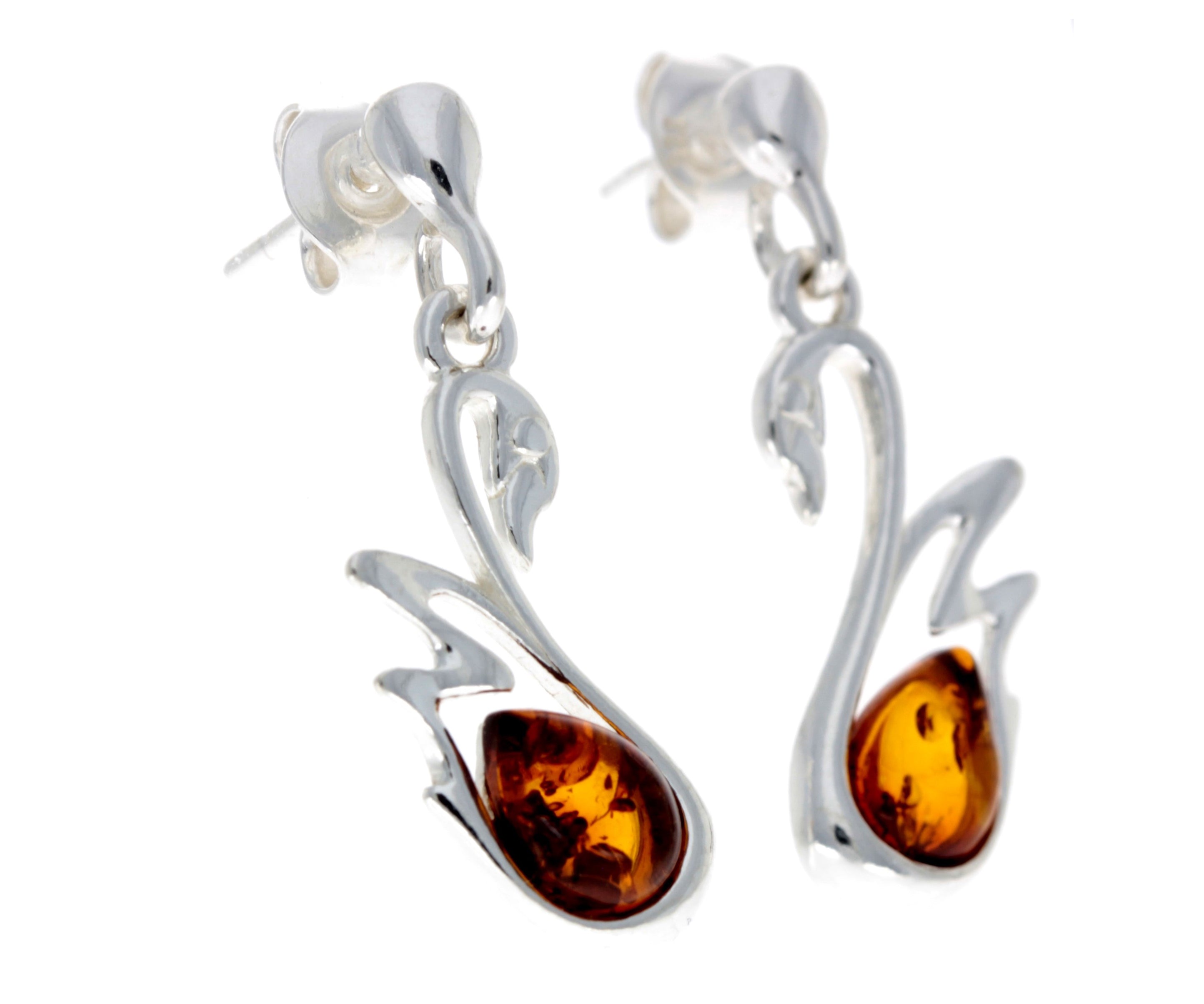 925 Sterling Silver & Baltic Amber Swan Stud Earrings GL149