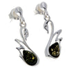 925 Sterling Silver & Baltic Amber Swan Stud Earrings GL149