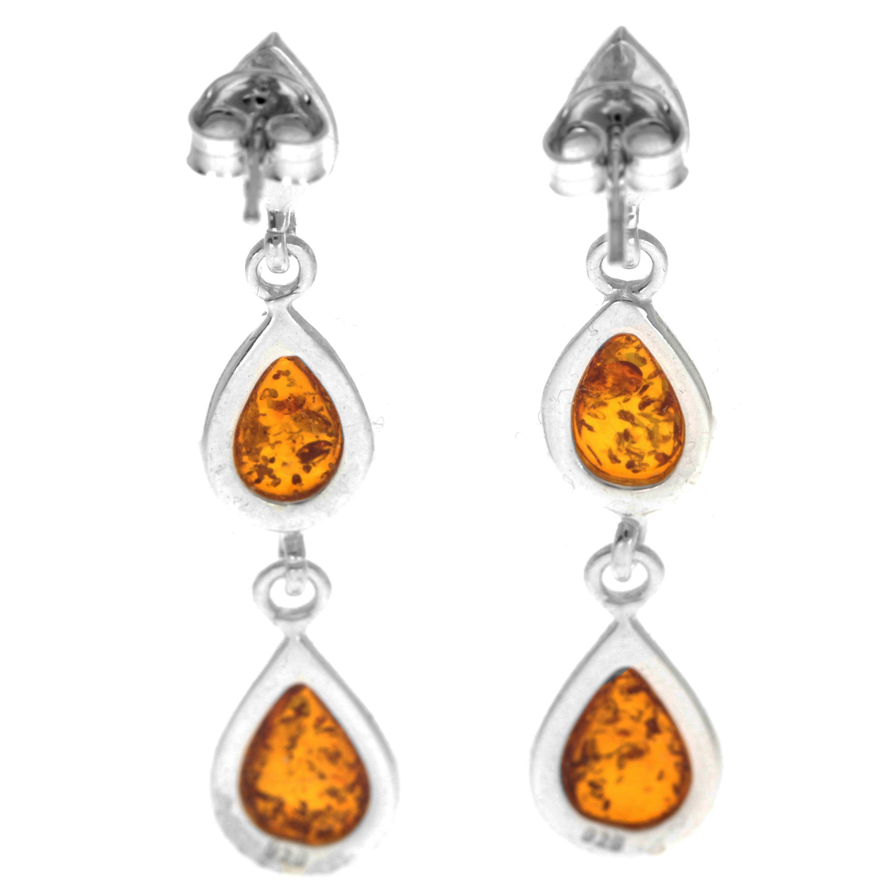 925 Sterling Silver and Genuine Baltic Amber Dangly Drop Earrings - GL150